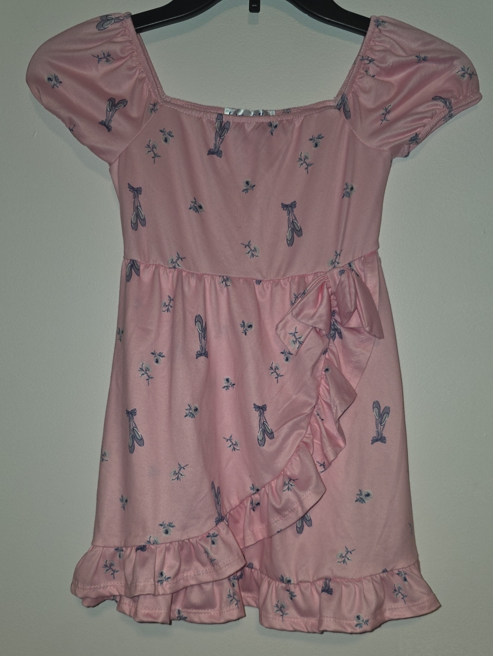 Girls' Pink Ballet Slipper Ruffle Wrap Dress